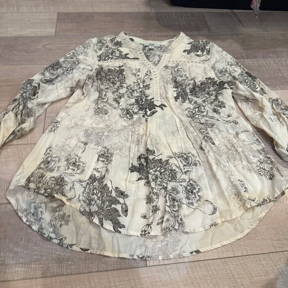 VINTAGE AMERICAN WOMENS XL CREAM TUNIC SHIRT BLOUSE - Picture 2 of 9